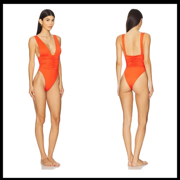 RIOT Echo One Piece High-cut Plunge Swimsuit Mango S $150 - Picture 1 of 6